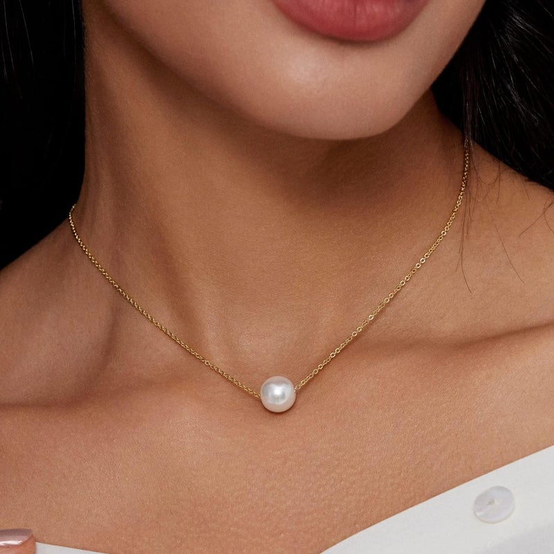 Zeffy Pearl Necklace 8MM Dainty Round Imitation Pearl Choker Necklace Wedding Pearl Necklace Delicate Jewelry for Women Simple Bridesmaid Jewelry Gifts - Image 2